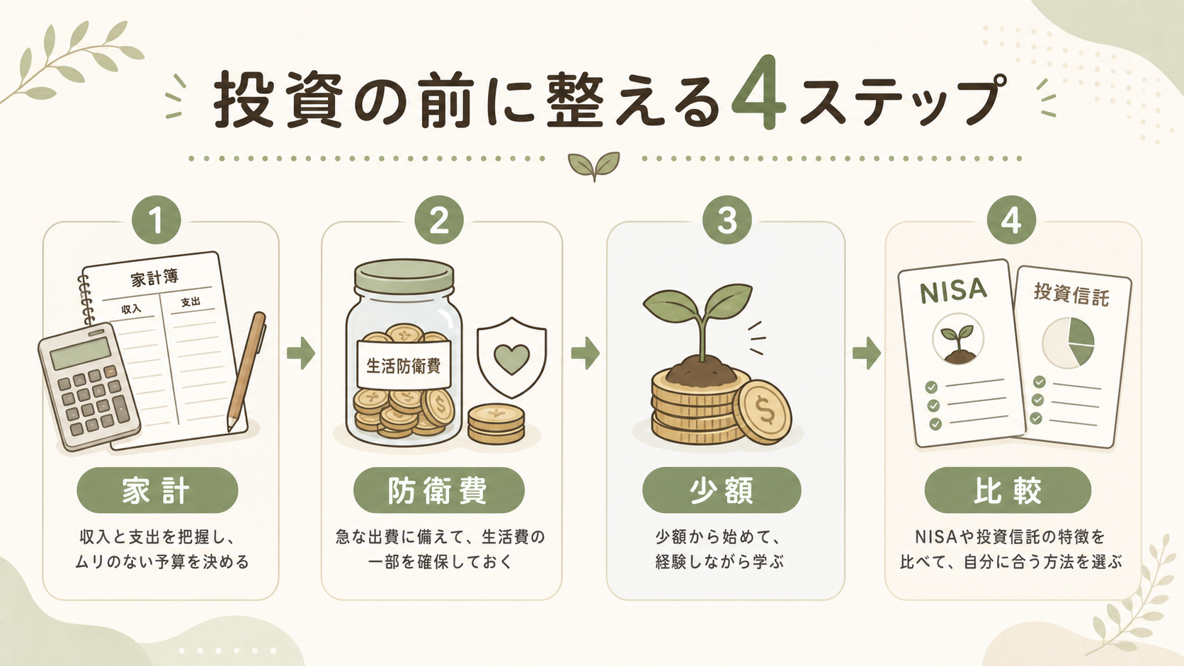 投資初心者が投資の前に整える4ステップの図解
